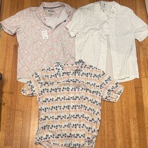 3 Mens Short Sleeve Button Down Shirts Lot | Casual Summer Prints | L